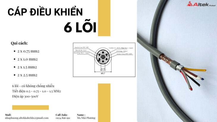 Cáp Điều Khiển 6 Lõi Chống Nhiễu Khánh Hòa, Gia Lai, Bình Định