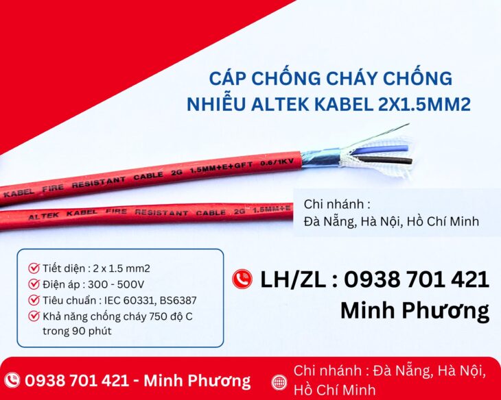 Cáp chống cháy chống nhiễu Altek Kabel 2×1.5mm2 Đà Nẵng, Phú Yên, Bình Định