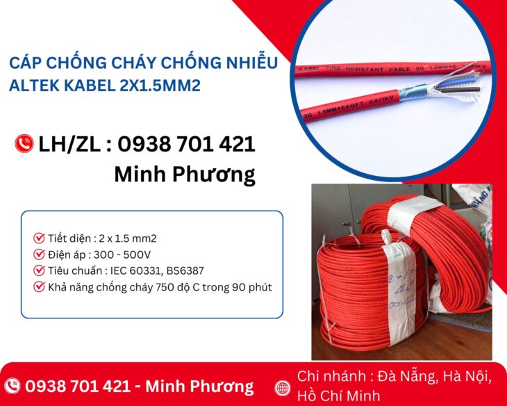 Cáp chống cháy chống nhiễu Altek Kabel 2×1.5mm2 Đà Nẵng, Phú Yên, Bình Định