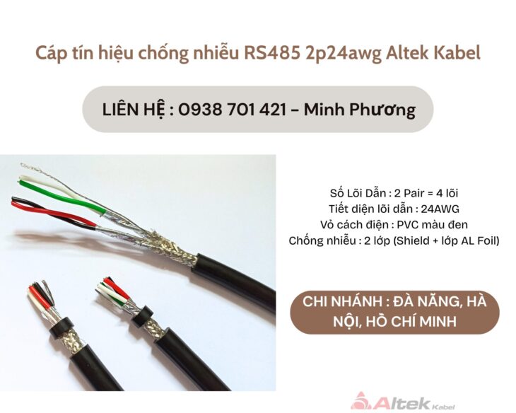 Cáp tín hiệu chống nhiễu RS485 2p24awg Altek Kabel Đà Nẵng, Gia Lai, Huế