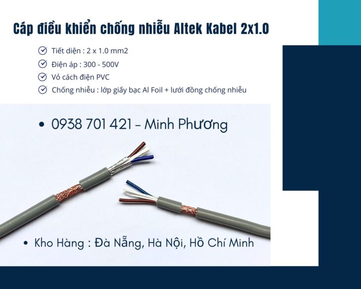Cáp điều khiển chống nhiễu Altek Kabel 2×1.0 Thanh Hóa, Hà Tĩnh, Phú Yên