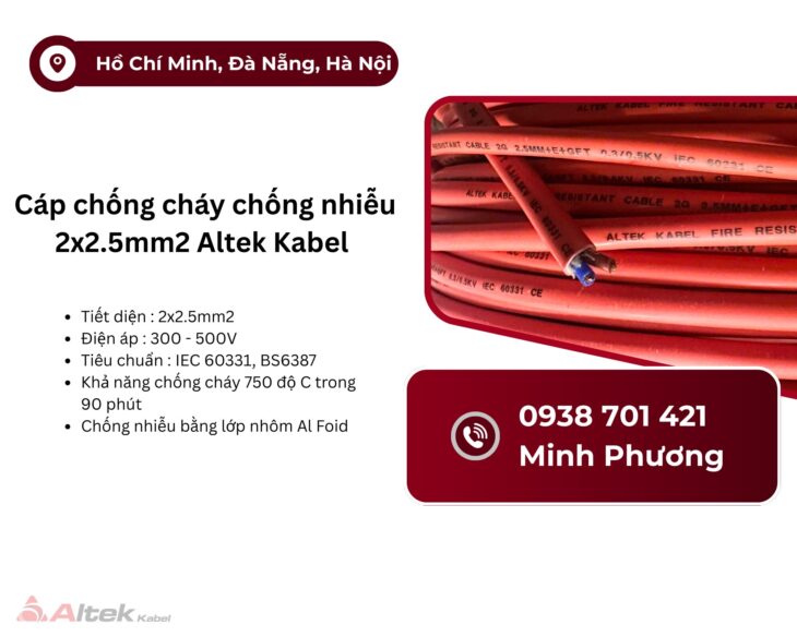 Cáp chống cháy chống nhiễu Altek Kabel 2×2.5mm2 Đà Nẵng, Huế, Thanh Hóa