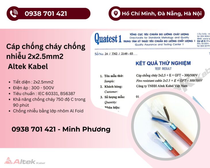Cáp chống cháy chống nhiễu Altek Kabel 2×2.5mm2 Đà Nẵng, Huế, Thanh Hóa