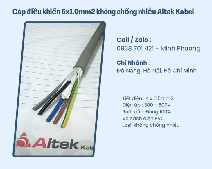 Cáp điều khiển 5×1.0mm2 không chống nhiễu Altek Kabel Đà Nẵng, Hải Dương, Hải Phòng