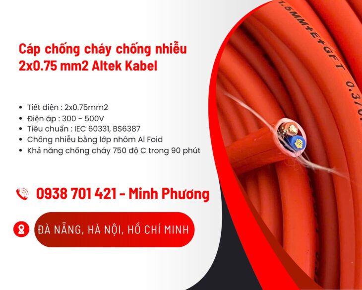 Cáp chống cháy chống nhiễu 2 lõi 0.75mm2 Altek Kabel Thanh Hóa, Nghệ An, Đồng Nai