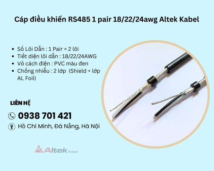 Cáp điều khiển RS485 1 pair 18/22/24awg Altek Kabel Quảng Bình, Đà Nẵng, Phú Yên