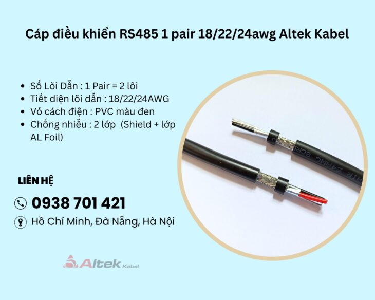 Cáp điều khiển RS485 1 pair 18/22/24awg Altek Kabel Quảng Bình, Đà Nẵng, Phú Yên