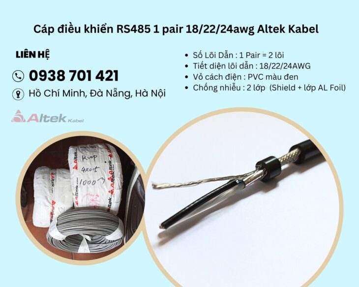 Cáp điều khiển RS485 1 pair 18/22/24awg Altek Kabel Quảng Bình, Đà Nẵng, Phú Yên