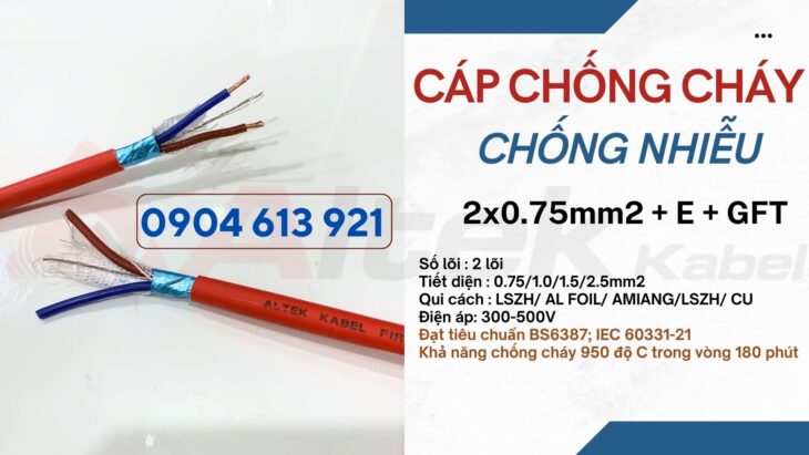 Cáp Chống Cháy Chống Nhiễu Altek Kabel 2×1.5mm2 đạt tiêu chuẩn IEC60331, BS6387