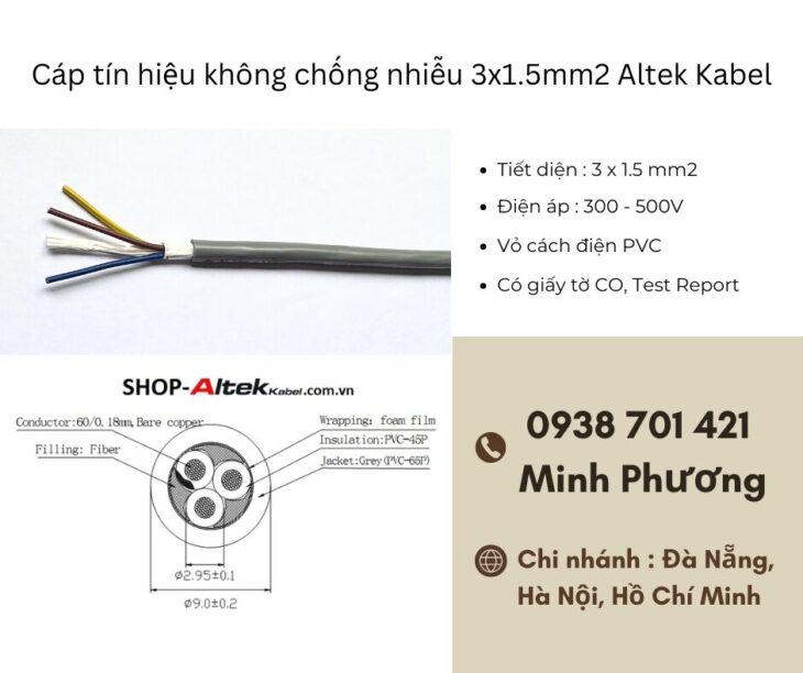 Cáp tín hiệu không chống nhiễu 3×1.5mm2 Altek Kabel chính hãng – giá tốt Đà Nẵng