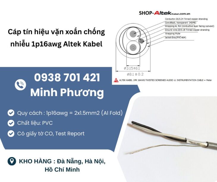Cáp tín hiệu vặn xoắn chống nhiễu 1p16awg Altek Kabel giao ngay – Đà Nẵng, Huế
