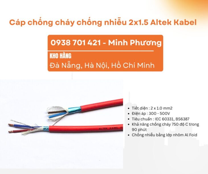 Cáp chống cháy chống nhiễu 2×1.5 Altek Kabel Bình Định, Phú Yên, Khánh Hòa