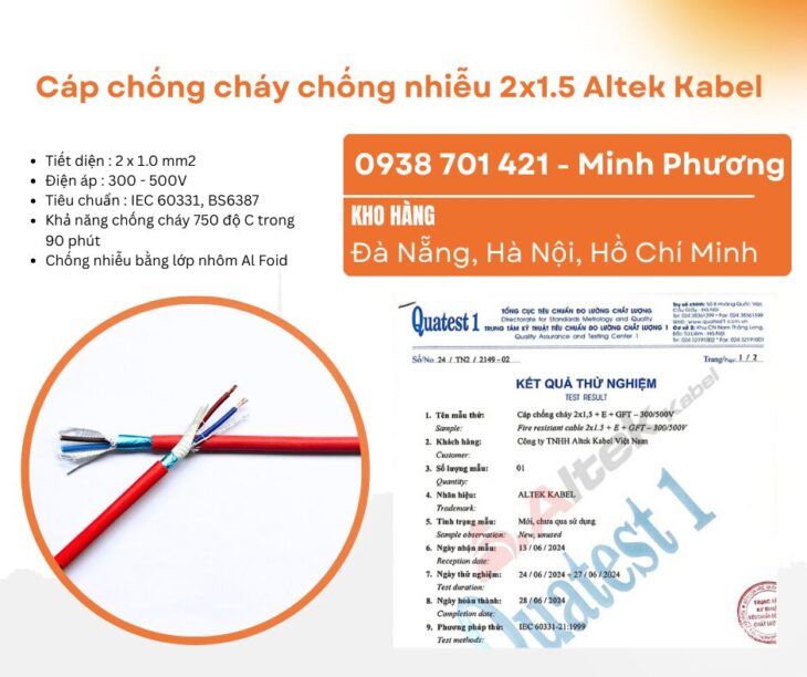 Cáp chống cháy chống nhiễu 2×1.5 Altek Kabel Bình Định, Phú Yên, Khánh Hòa