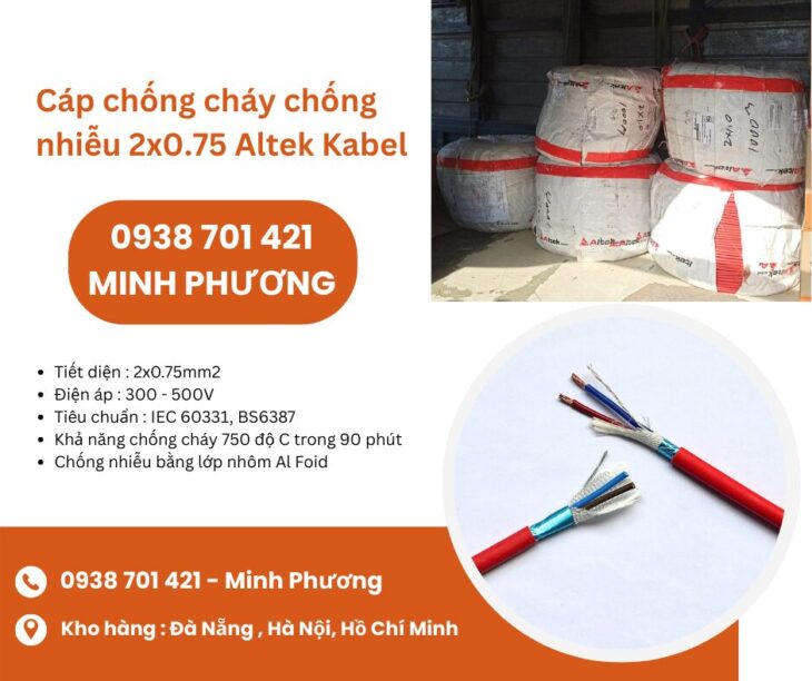 Cáp điện chống cháy chống nhiễu 2×0.75 Altek Kabel sẵn kho Đà Nẵng, Hà Nội, Hồ Chí Minh