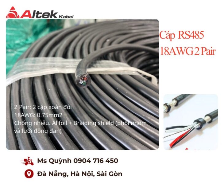 Cáp tín hiệu RS485 2 Pair 18 AWG 2x2x0.75mm2 Đà Nẵng, Hà Nội, Sài Gòn, Phú Thọ, Hưng Yên, Hà Nam