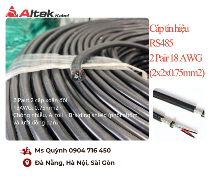 Cáp tín hiệu RS485 2 Pair 18 AWG 2x2x0.75mm2 Đà Nẵng, Hà Nội, Sài Gòn, Phú Thọ, Hưng Yên, Hà Nam