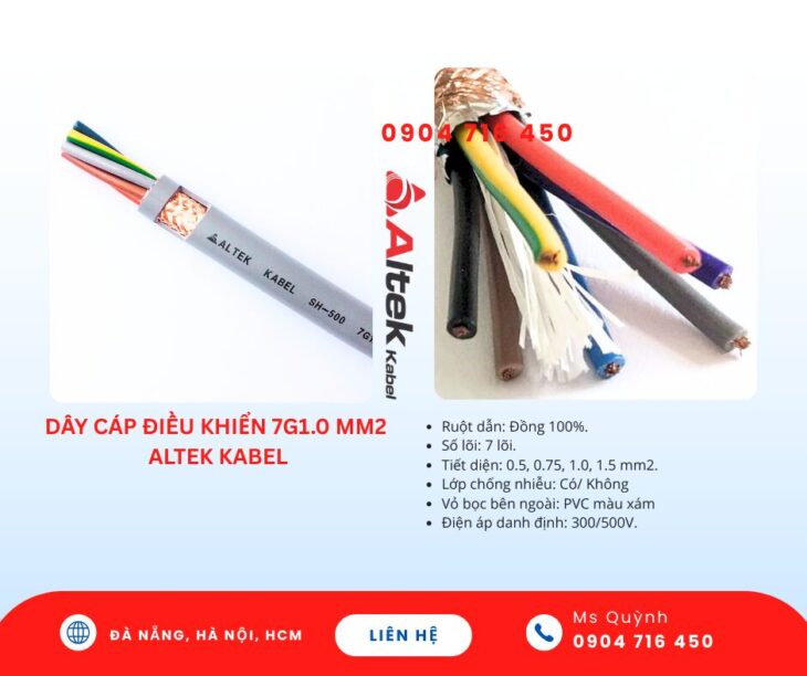 Dây cáp tín hiệu 7×0.5, 7×0.75, 7×1.0, 7×1.5 Altek Kabel Đà Nẵng, Hà Nội, Bình Định, Quy Nhơn, Huế