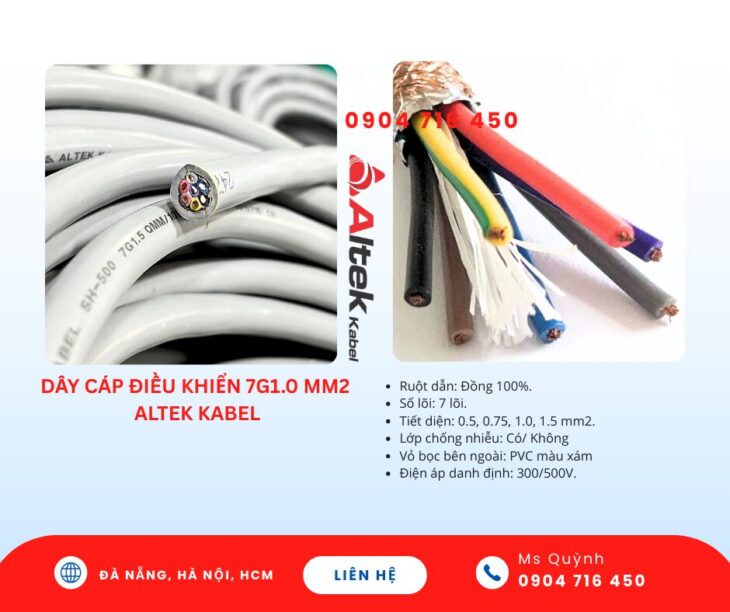 Dây cáp tín hiệu 7×0.5, 7×0.75, 7×1.0, 7×1.5 Altek Kabel Đà Nẵng, Hà Nội, Bình Định, Quy Nhơn, Huế