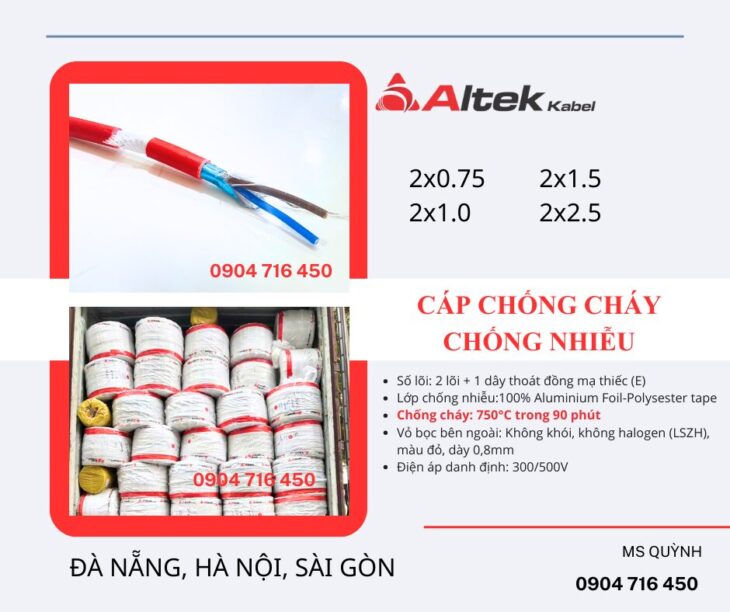 Cáp chống cháy 2×0.75, 2×1.0, 2×1.5 Altek Kabel Sài Gòn,Hà Nội,Đà Nẵng, Khánh Hòa