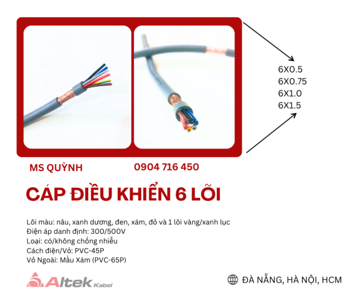 Dây cáp 6×0.5, 6×0.75, 6×1.0, 6×1.5 chống nhiễu Altek Kabel