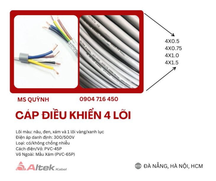 Cáp điều khiển Altek Kabel 4×0.5, 4×0.75, 4×1.0, 4×1.5