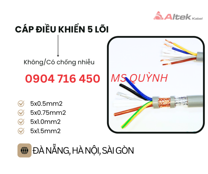Cáp điều khiển thang máy 5×0.5, 5×0.75, 5×1.0 Altek Kabel
