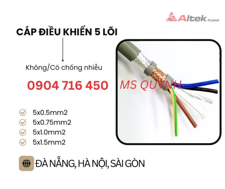 Cáp điều khiển thang máy 5×0.5, 5×0.75, 5×1.0 Altek Kabel