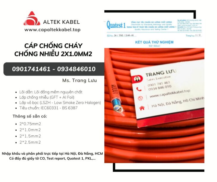 Cáp tín hiệu báo cháy 2×1.0 chống cháy chống nhiễu Altek Kabel