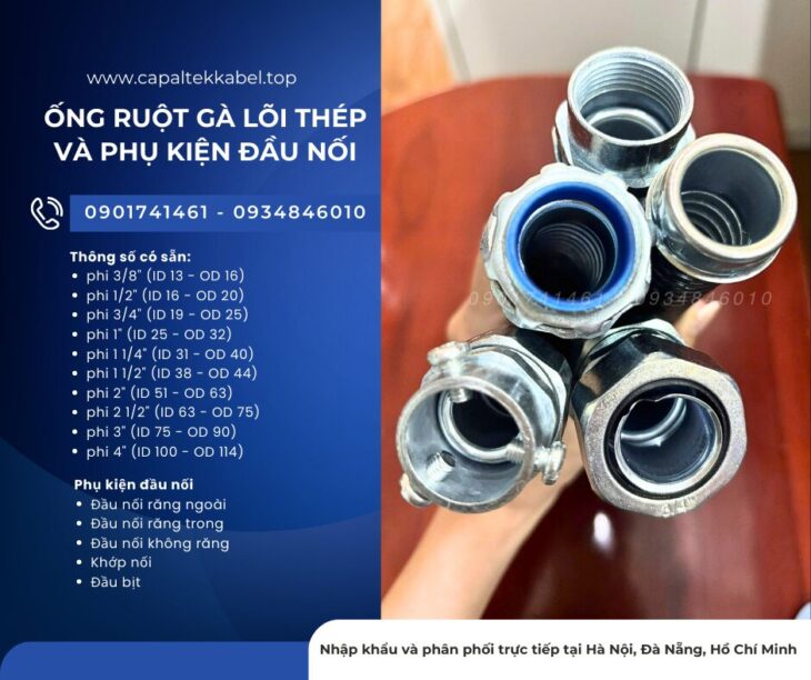 Ống ruột gà lõi thép bọc nhựa ⅜ Hà Nội, Đà Nẵng, HCM