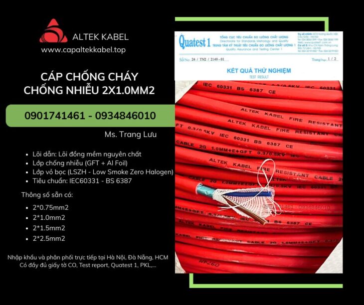 Cáp tín hiệu báo cháy 2×1.0 chống cháy chống nhiễu Altek Kabel