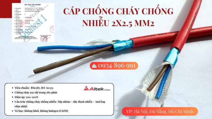 Cáp tín hiệu chống cháy chống nhiễu 2×2.5mm² luôn sẵn kho Đà Nẵng, Huế, Quảng Trị, Quảng Bình.
