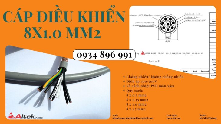 Cáp Tín Hiệu 8 x 1.0mm² không chống nhiễu cung cấp cho Cần Thơ, Long An, Bình Dương
