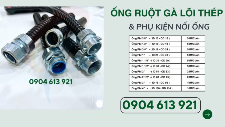 Ống ruột gà lõi thép và đầu nối ren với máng điện tại Đà Nẵng – giá sỉ