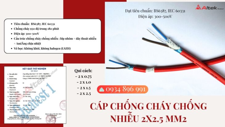 Cáp tín hiệu chống cháy chống nhiễu 2×2.5mm² luôn sẵn kho Đà Nẵng, Huế, Quảng Trị, Quảng Bình.