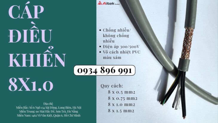 Cáp Tín Hiệu 8 x 1.0mm² không chống nhiễu cung cấp cho Cần Thơ, Long An, Bình Dương