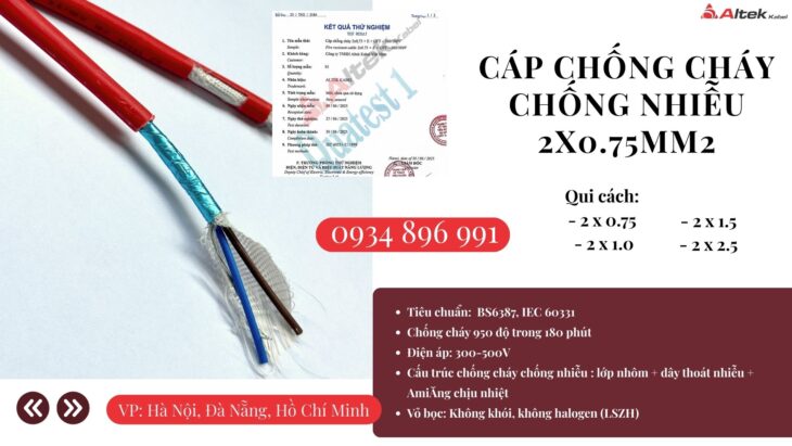 Cáp Chống Cháy Chống Nhiễu 2×0.75 Quảng Bình, Quảng Nam, Quảng Ngãi.