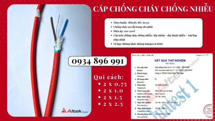 Cáp Chống Cháy Chống Nhiễu 2×2.5 Mm2 Giao Ngay Cần Thơ, Long An, Vũng Tàu