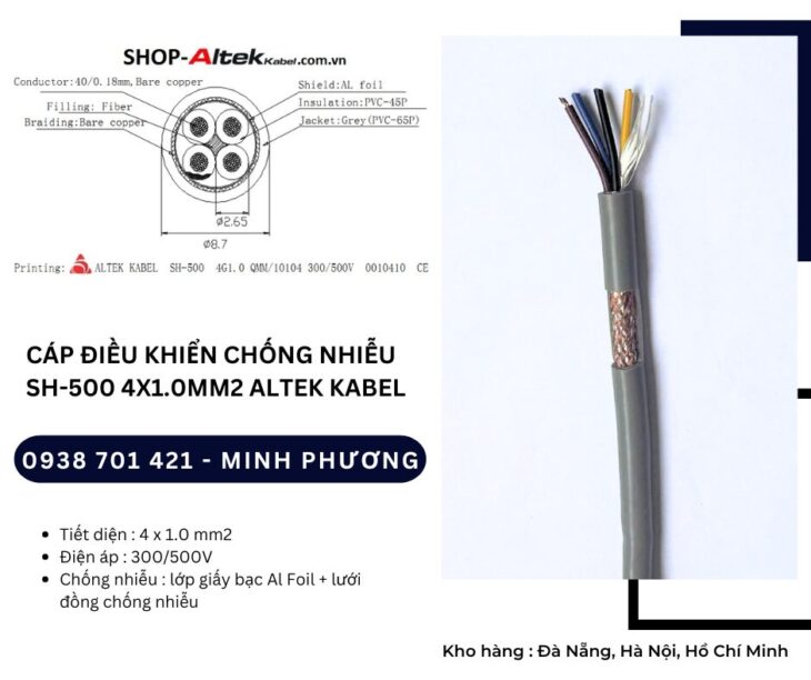 Dây cáp điều khiển chống nhiễu SH-500 4×1.0mm2 Đà Nẵng, Hồ Chí Minh, Hà Nội