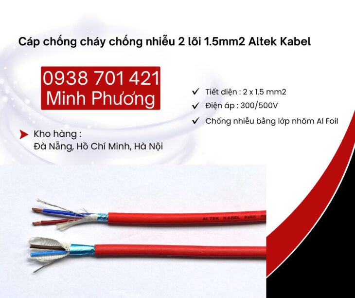 Cáp chống cháy chống nhiễu 2 lõi 1.5mm2 Altek Kabel Đà Nẵng, Gia Lai, Quảng Trị
