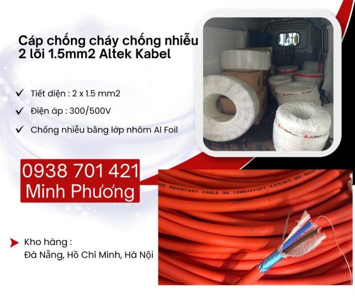 Cáp chống cháy chống nhiễu 2 lõi 1.5mm2 Altek Kabel Đà Nẵng, Gia Lai, Quảng Trị