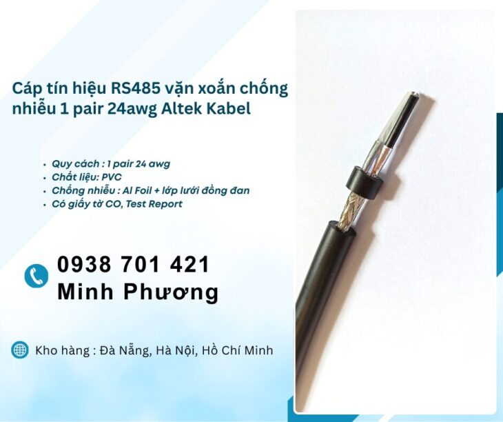 Cáp tín hiệu RS485 vặn xoắn chống nhiễu 1 pair 24awg Hà Nội, Hải Phòng, Hải Dương