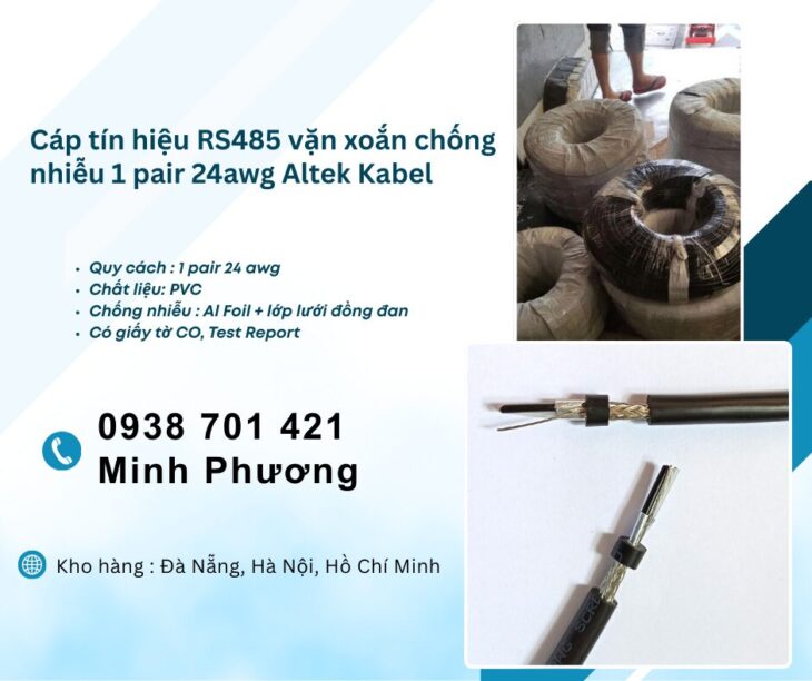 Cáp tín hiệu RS485 vặn xoắn chống nhiễu 1 pair 24awg Hà Nội, Hải Phòng, Hải Dương
