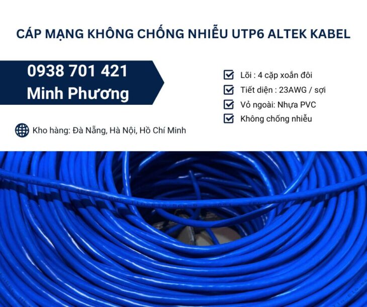 Cáp mạng không chống nhiễu utp6 Altek Kabel sẵn kho Đà Nẵng, Hà Nội, Hồ Chí Minh