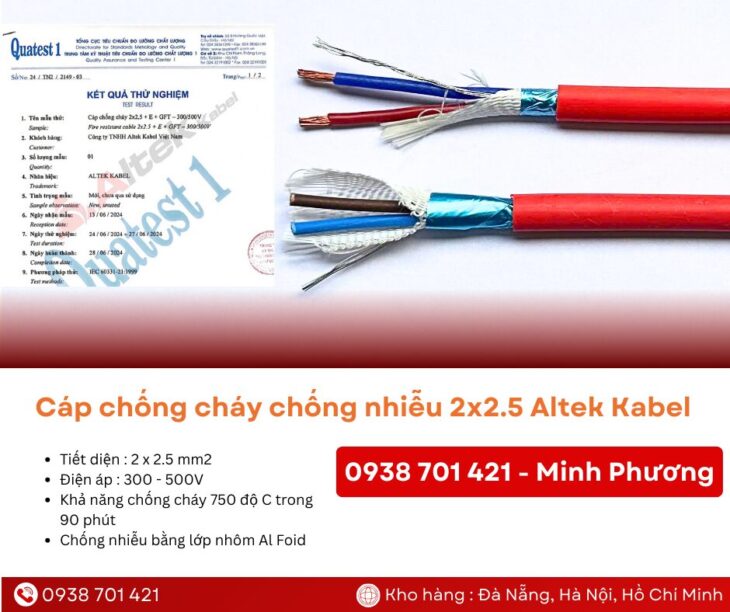 Cáp chống cháy chống nhiễu 2×2.5mm2 chính hãng Quảng Ngãi, Bình Định, Phú Yên