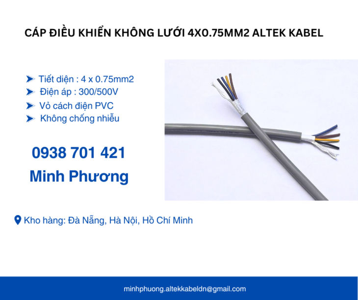 Dây cáp điện không lưới 4×0.75mm2 Altek Kabel Đắk Lắk, Đắk Nông, Lâm Đồng
