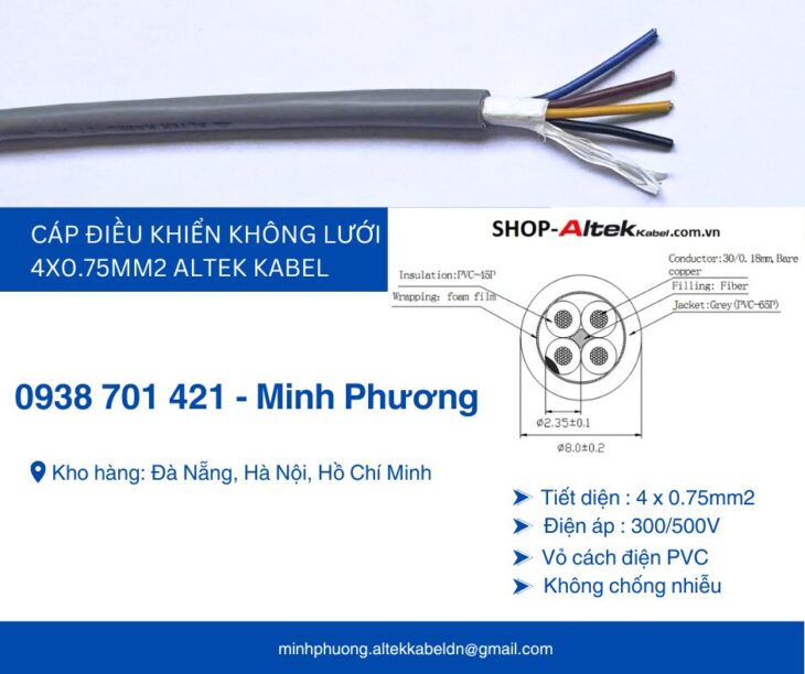 Dây cáp điện không lưới 4×0.75mm2 Altek Kabel Đắk Lắk, Đắk Nông, Lâm Đồng