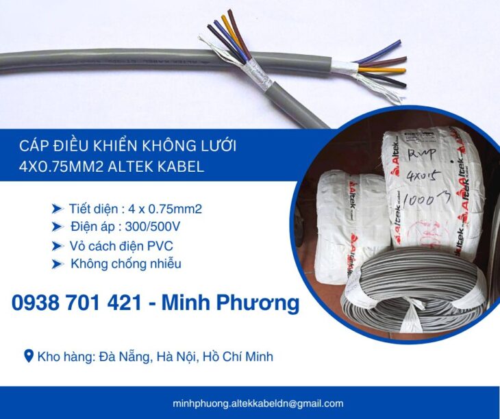 Dây cáp điện không lưới 4×0.75mm2 Altek Kabel Đắk Lắk, Đắk Nông, Lâm Đồng