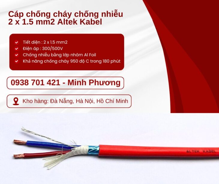 Dây cáp điện chống cháy chống nhiễu 2×1.5mm2 sẵn kho Đà Nẵng, Hà Nội, Hồ Chí Minh