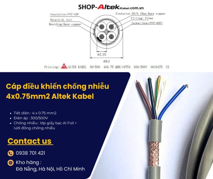 Cáp điều khiển chống nhiễu 4×0.75mm2 giao ngay Đà Nẵng, Quảng Nam, Quảng Ngãi