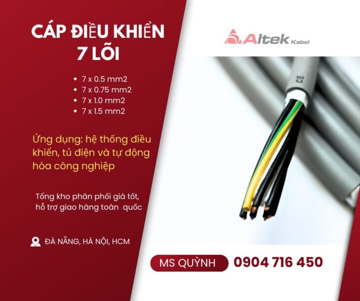 Cáp 7×0.5, 7×0.75, 7×1.0, 7×1.5 dùng cho tự động hóa, thang máy sẵn kho Đà Nẵng,Hà Nội,Hà Tĩnh, Huế